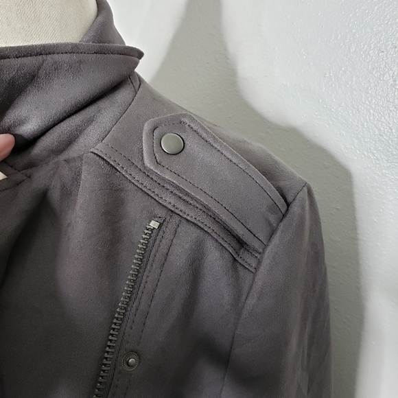 NEW Philosophy Faux Suede Leather Moto Jacket Small Crop Heavy Coat Summer Fall - Picture 7 of 16